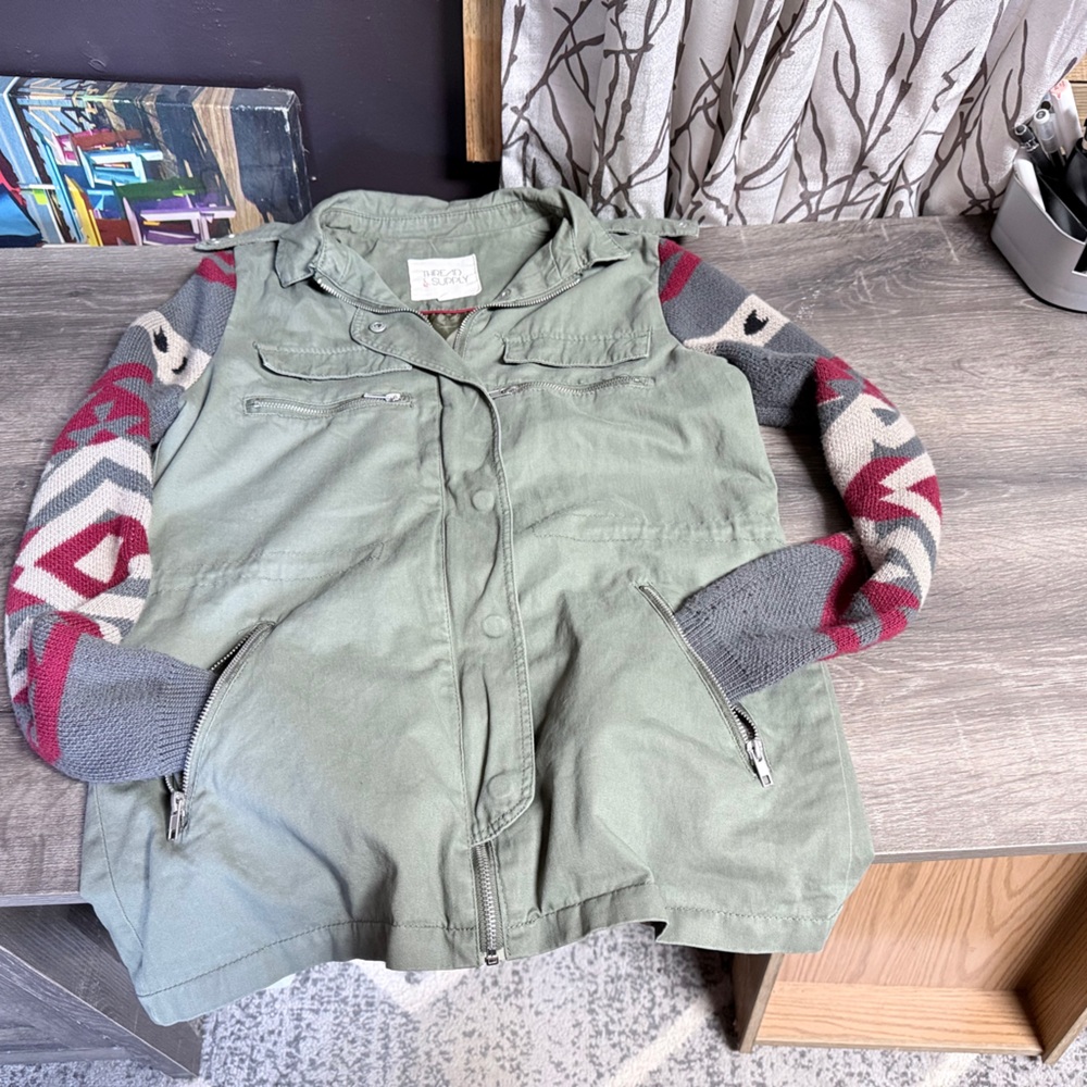 Thread & Supply Olive Jacket with Patterned Accents
